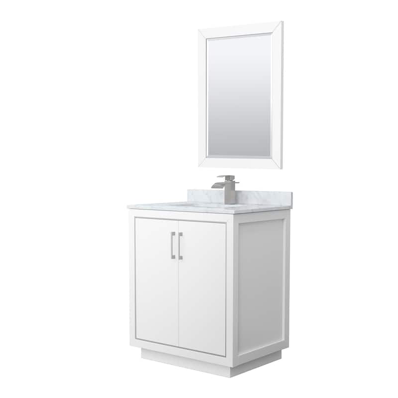 Wyndham Collection WCF1111-30S-NAT-M24 Icon 30" Free Standing Single - White / Brushed Nickel Hardware