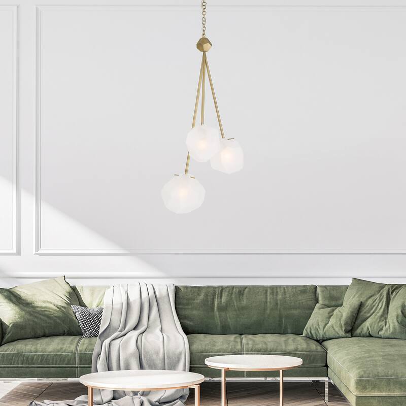 Frosted Geometric 3 Light Ceiling Pendant - 36" - Brass