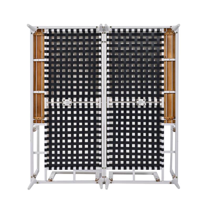 2-Piece Outdoor Patio Metal Padded Daybed with Wood Topped