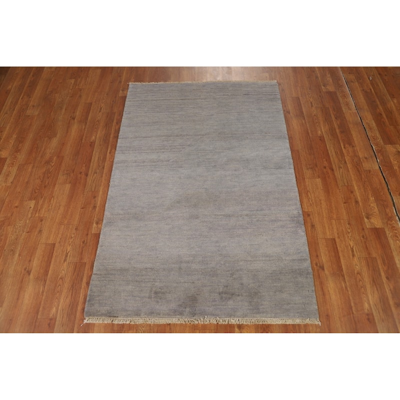 Hand Knotted Oriental 100% Wool Carpet Modern Modern Greys & Charcoal Gabbeh Area Rug - 4' 11'' X 3' 3''