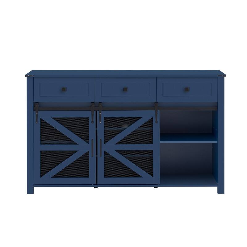 Farmhouse 55" Sideboard with 2 Sliding Barn Doors and 3 Drawers for Stylish Home Storage Solution
