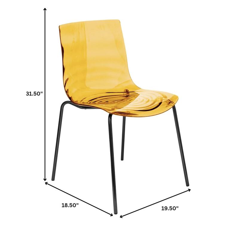 Astor Modern Acrylic Armless Dining Chair with Chrome Legs Accent Side Chair Water Ripple Design Seats