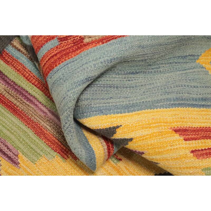Hand Woven Oriental 100% Wool Carpet Southwestern Tribal Yellow & Gold Kilim Area Rug - 6' 2'' X 4' 0''