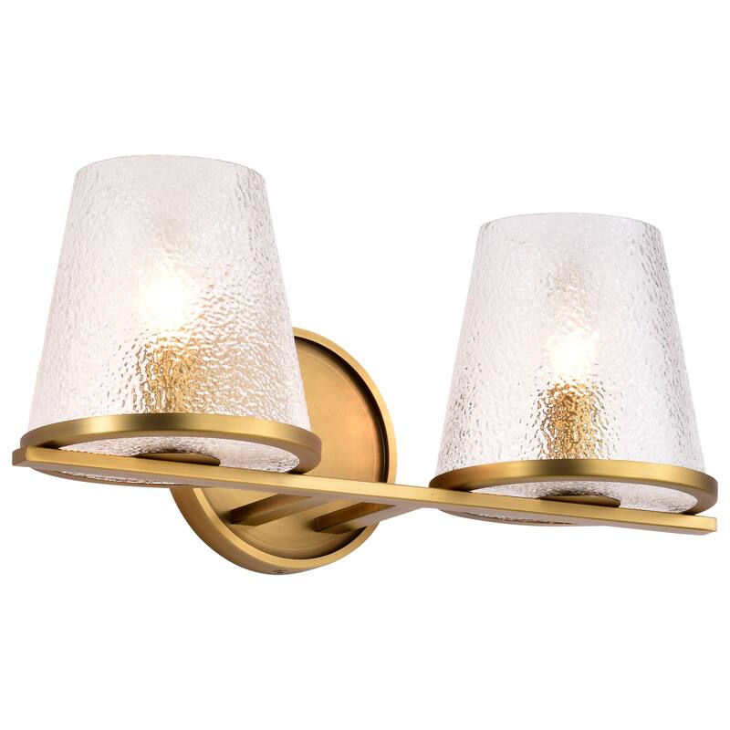 Valentine 2 Light Vanity Vintage Brass Finish Hammered Glass - Vintage Brass