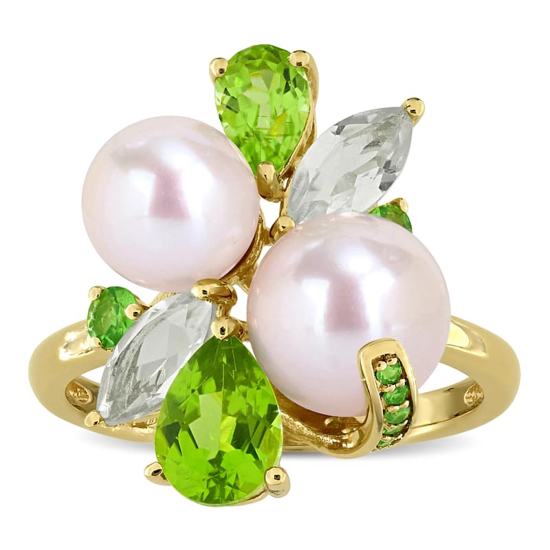 Miadora Cultured Freshwater Pearl and Gemstone Cluster Ring Sterling Silver