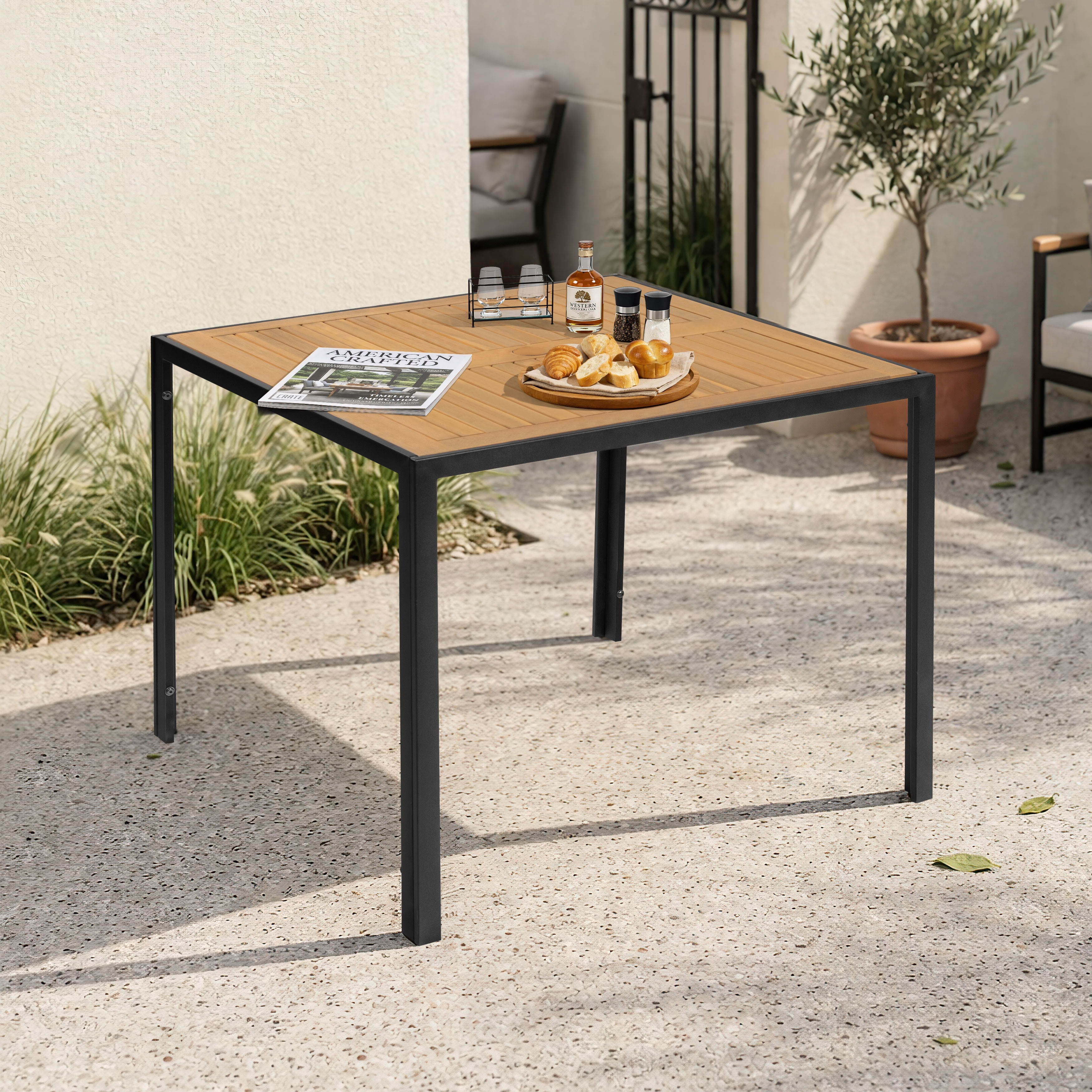 Nuu Garden Outdoor Dining Table and Acacia Wood Tabletop, Black