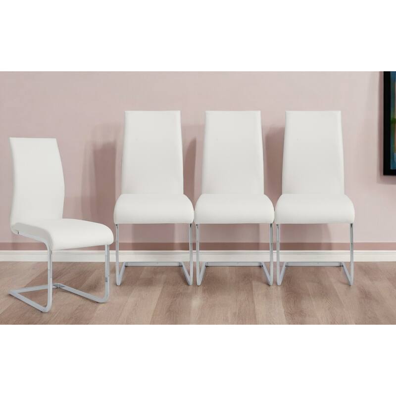 Set of Four Black Faux Faux Leather Long Back Cantilever Chairs - White