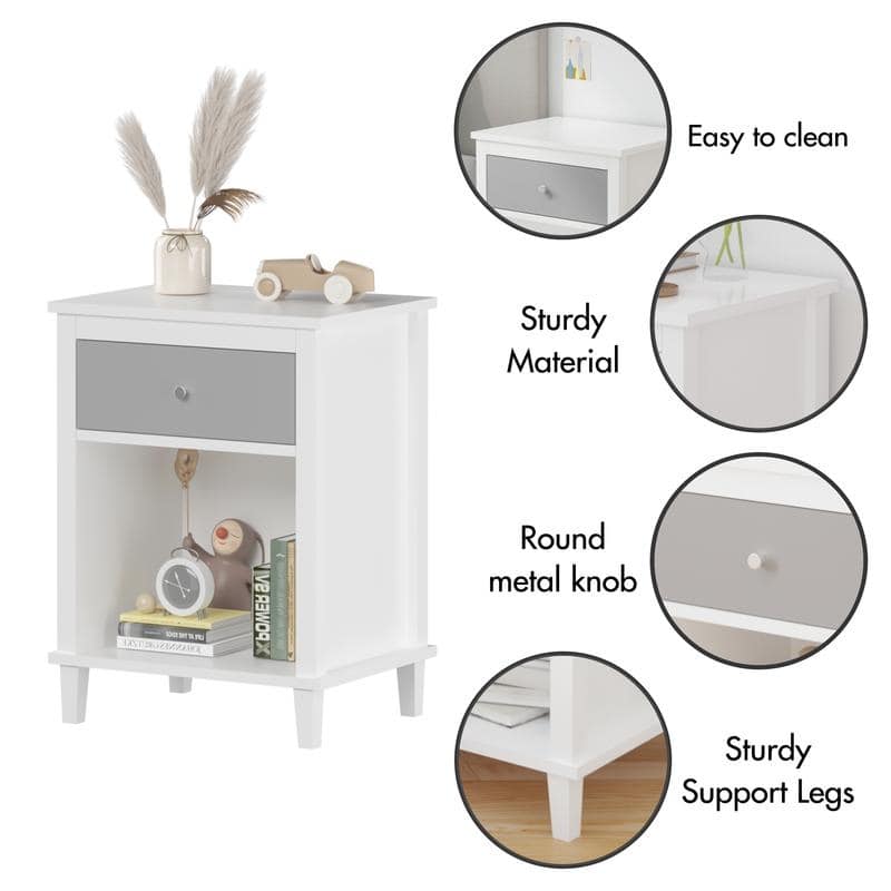 26.77''H Wooden Nightstand with One Drawer One Shelf for Kids