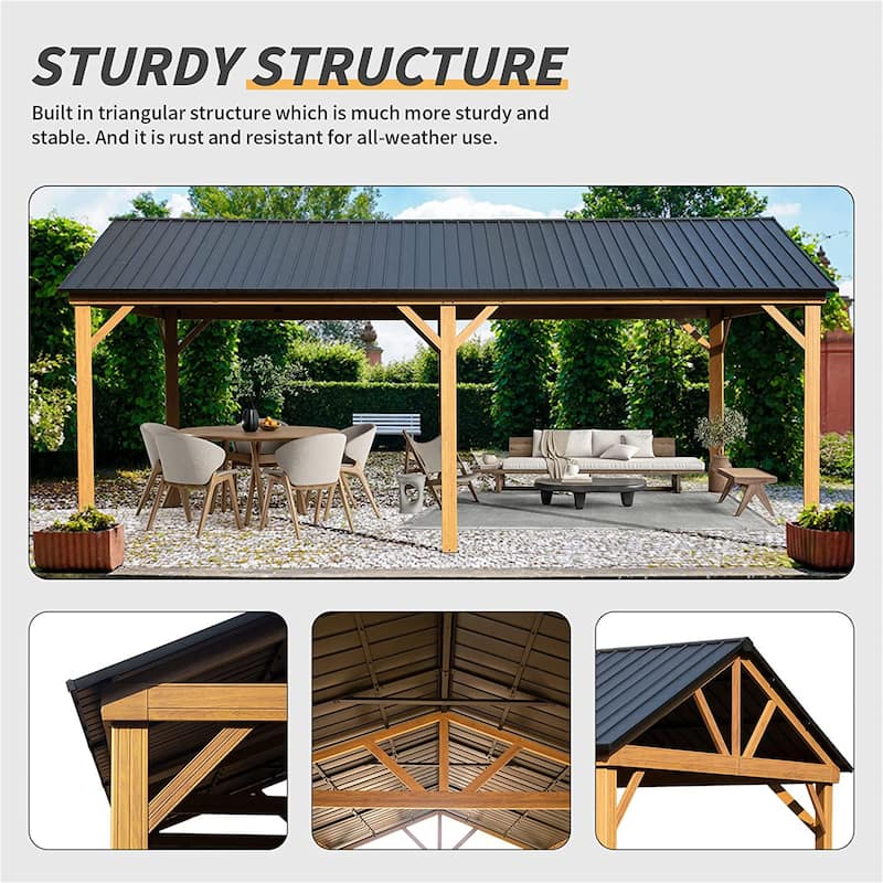 12x20 FT Hardtop Gazebo Galvanized Steel Gable Roof Gazebo Pergola Bed Bath & Beyond 38006514