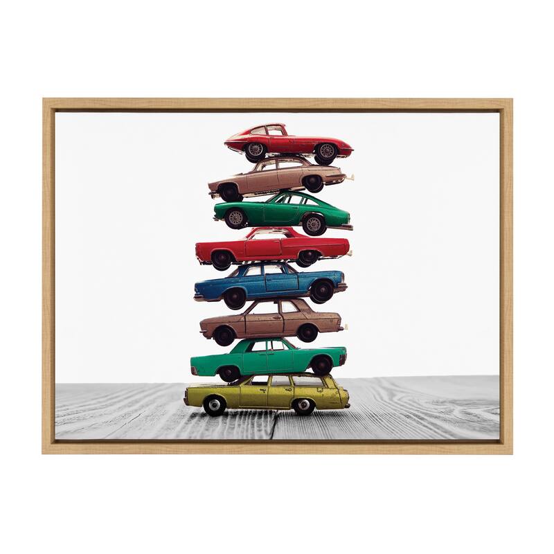 Kate and Laurel Sylvie Stacked Cars Canvas by Saint and Sailor Studios