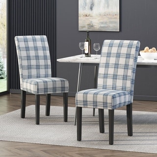 Set of Dining Chair Fabric Plaid Striped Accent Chairs, Blue+