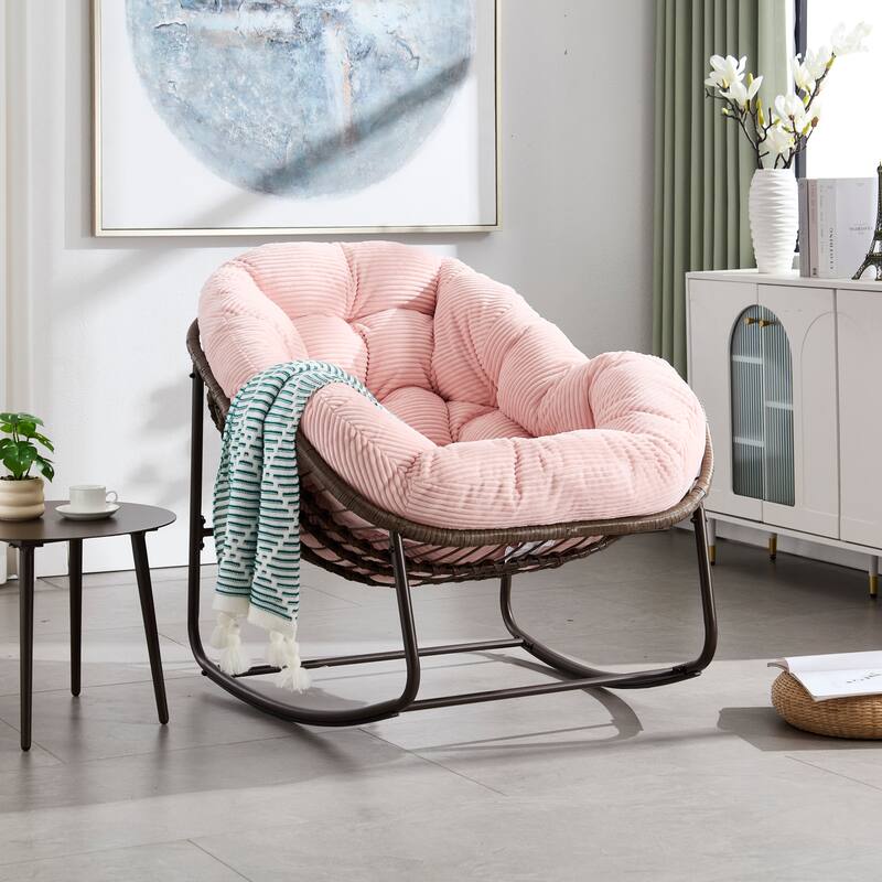 Outdoor Rattan Rocking Chair,Padded Cushion Rocker Recliner Chair Outdoor for Front Porch, Living Room, Patio, Garden