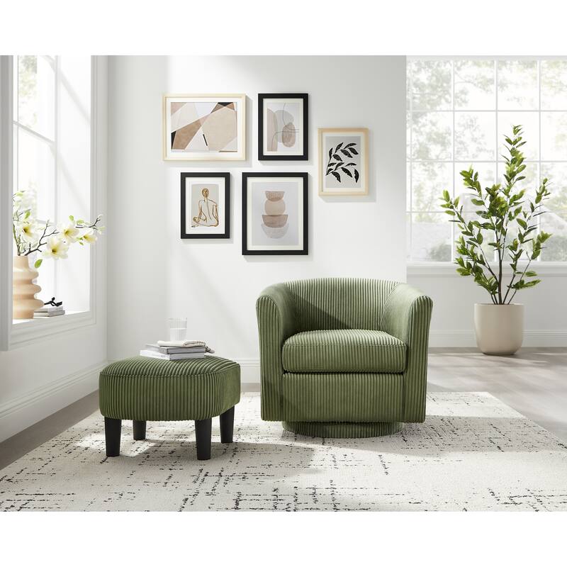 Swivel Accent Chair 360° Comfy Recliner Corduroy Arm Chair Single Sofa with Ottoman for Living Room Bedroom