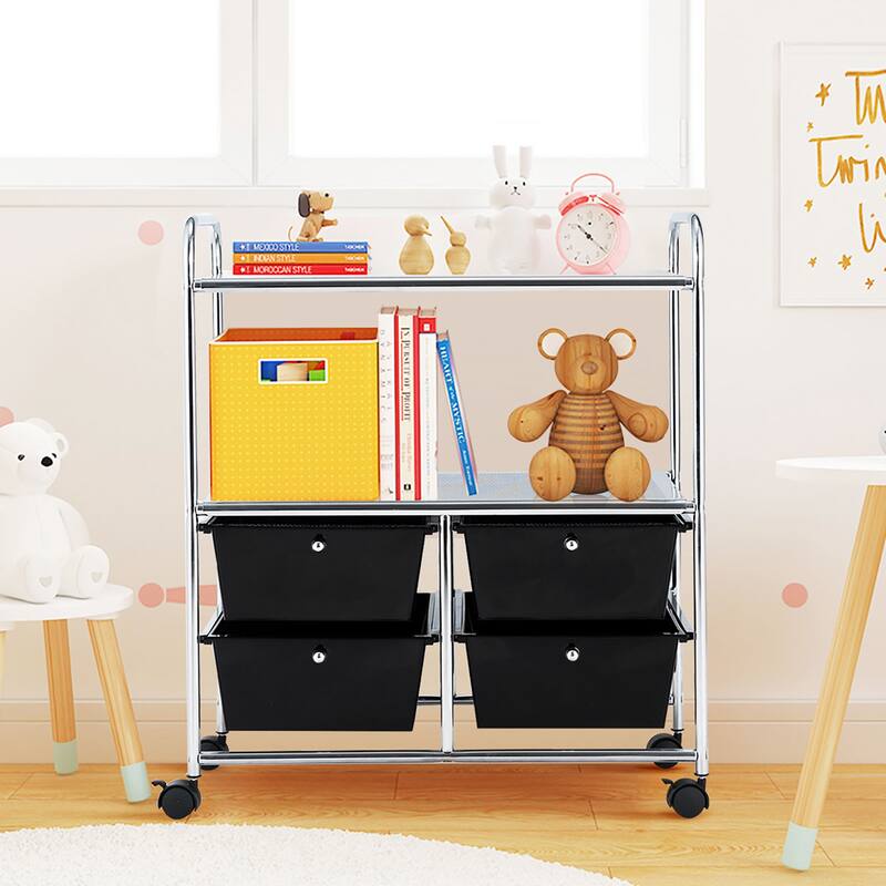 Rolling Storage Cart Metal Rack Shelf with 4 Drawers 2 Shelves