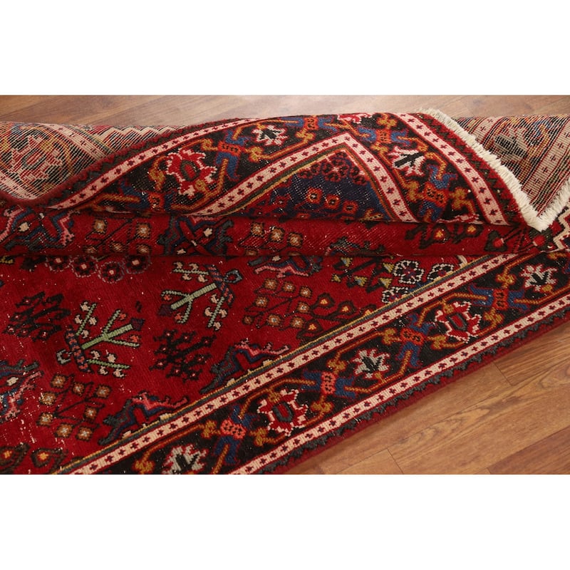 Red Geometric Joshaghan Persian Area Rug Handmade Wool Carpet - 4'3" x 6'11"