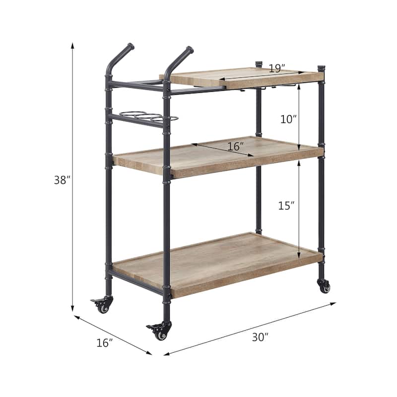ACME Brantley Serving Cart in Oak and Sandy Black