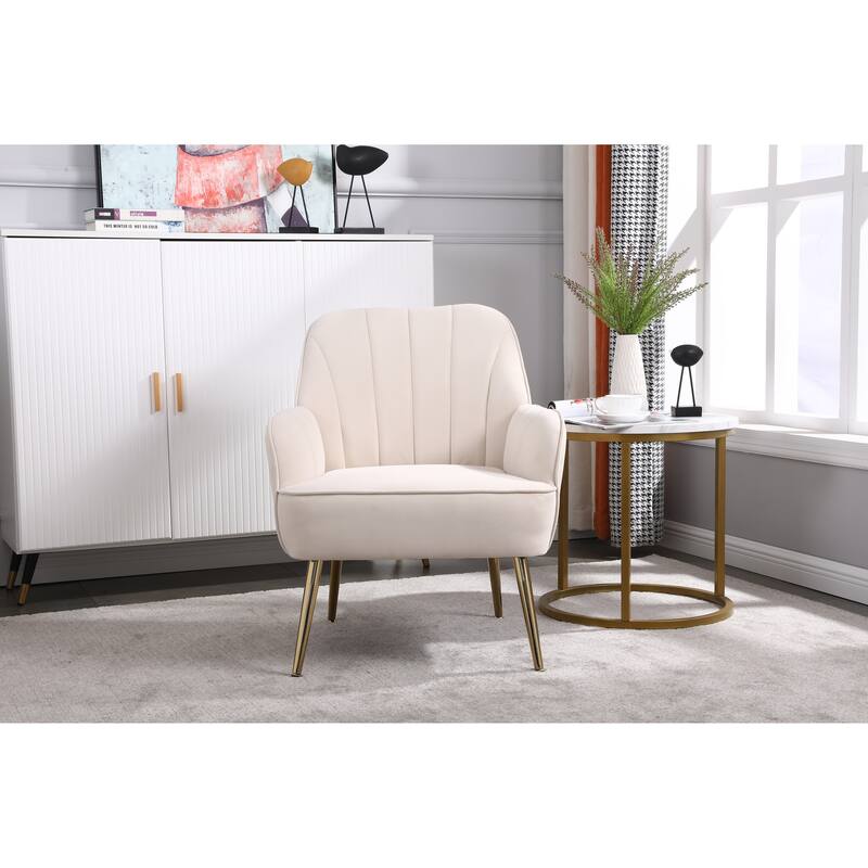 Modern Velvet Easy Assemble Sherpa Armchair for Living Room,Bedroom - Beige