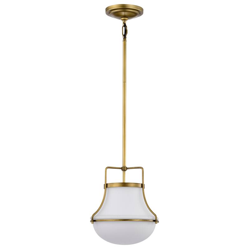 Valdora 1 Light Pendant - 10 Inches - Natural Brass Finish - White Opal Glass - Natural Brass