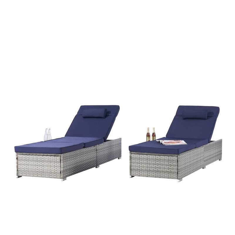GDFStudio - Amelia Outdoor Chaise Lounge Chair Set of 2 with Adjustable Recline and Side Table for Poolside Relaxation