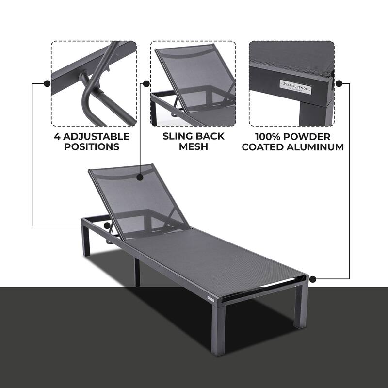 Marlin Outdoor Chaise Lounge Chair - Stackable Adjustable Recliner Sun Lounger for Pool, Beach, Patio, or Backyard