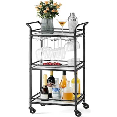 Mini Bar Cart with 3-Tier Shelf, Wine Holders, Glass Holders