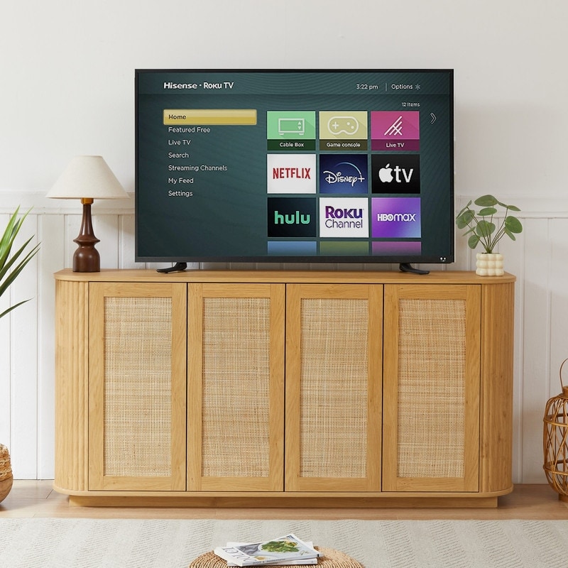 64" Wave Shaped Buffet Cabinet with Curved Edges and Adjustable Shelves for TV Stand Elegant Storage Solutions