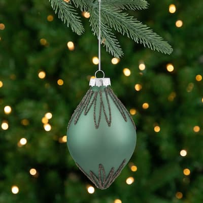 Matte Finial Glass with Glitter Starburst Design Christmas Ornament - 5" - Green