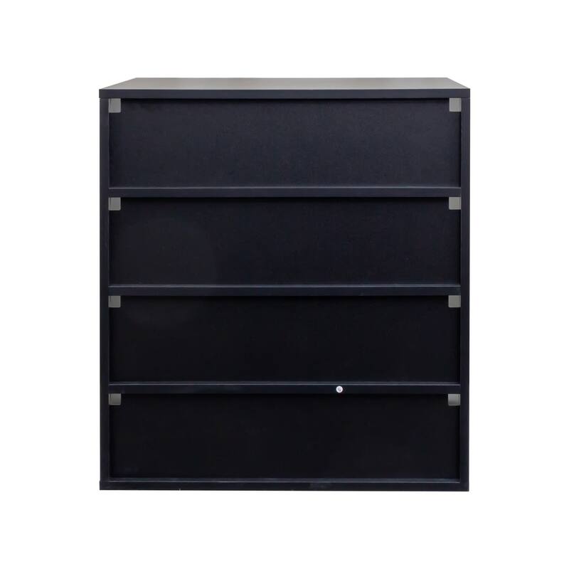 Roomfitters 4-Tier Shoe Display Cabinet, Stackable Wooden Shoe Storage Box with Glass Door and RGB LED Light