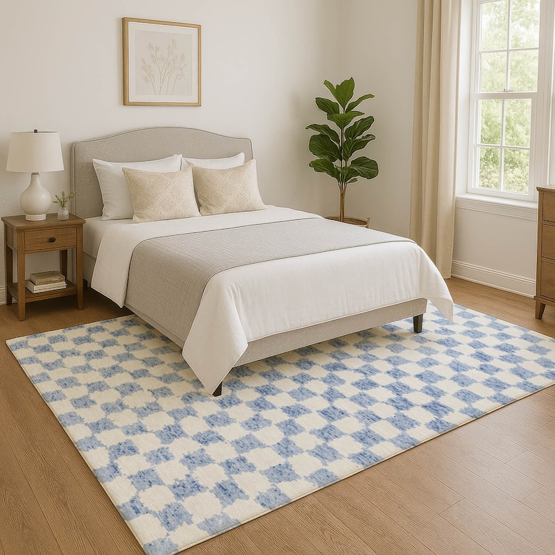 Premium Washable Super Soft Casual Checkered Mayfield Rug - Sky - 9' x 12'