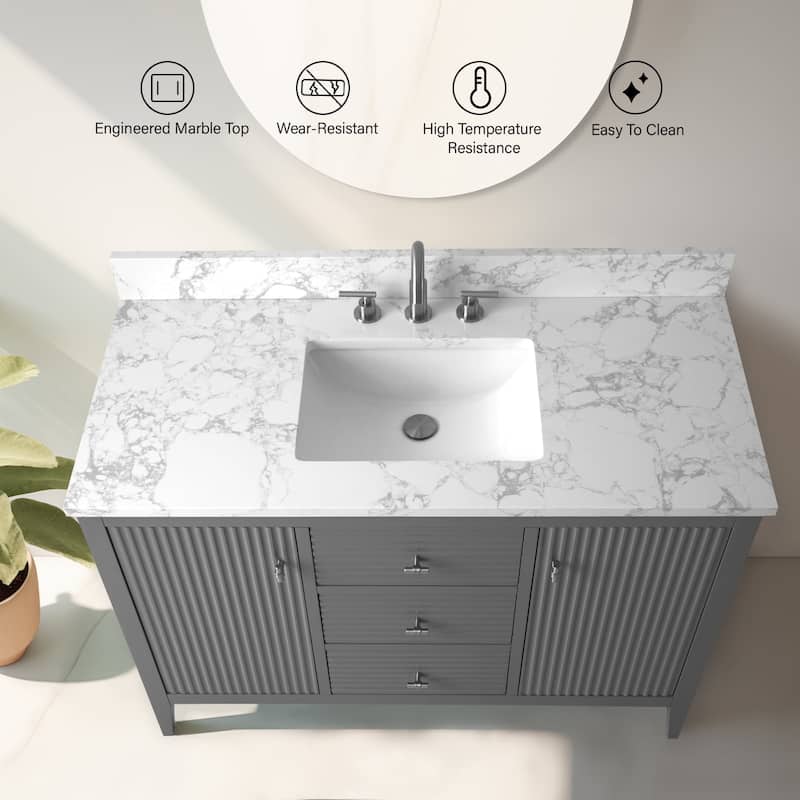 Vanity Art 48" Single Sink Bathroom Vanity Cabinet with Engineered Marble Countertop