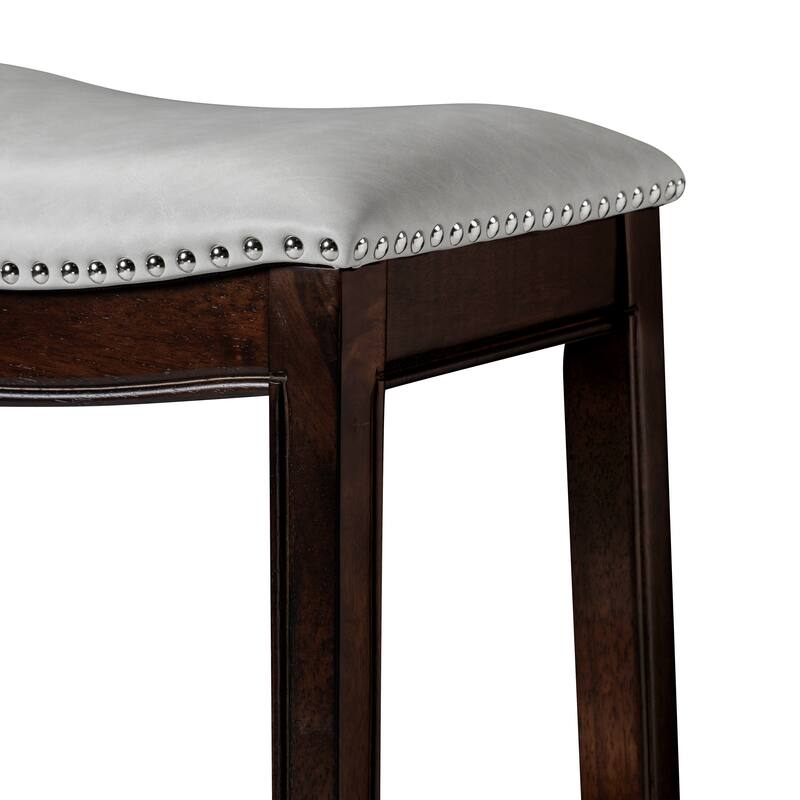 New Ridge Home Goods Julian Counter-Height Bar Stool with Gray Faux Leather Seat