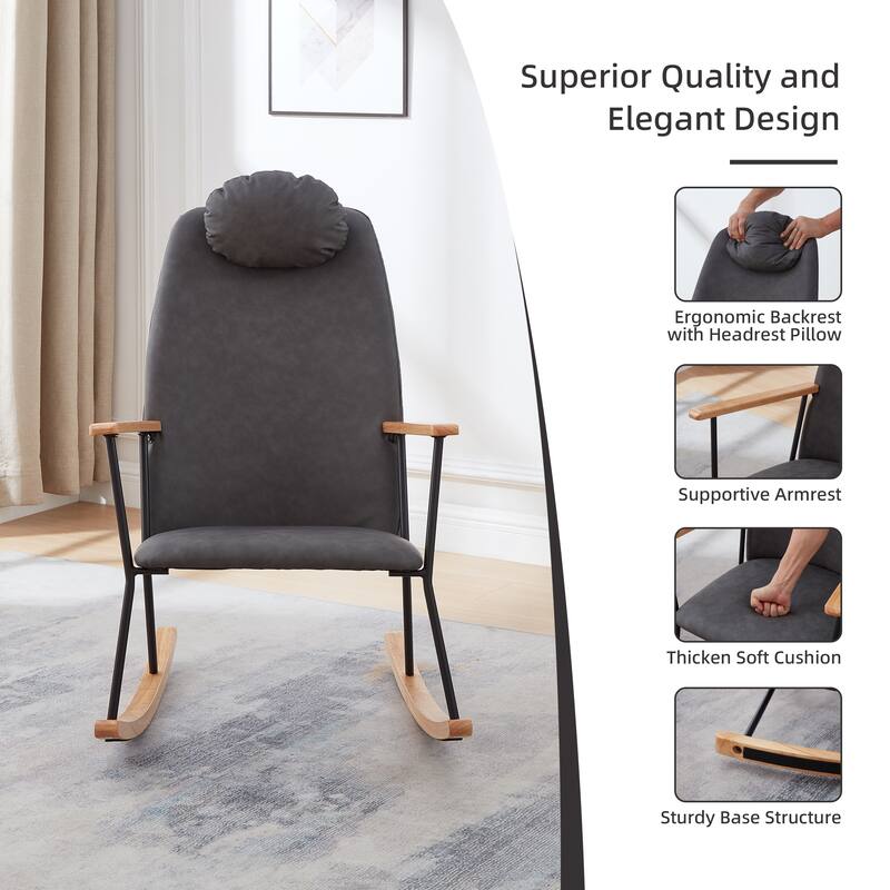Technical Leather Rocking Chair with Adjustable Headrest