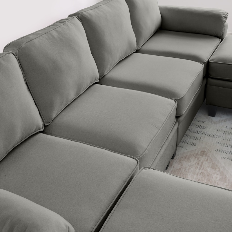 102" U-Shaped Linen Fabric Sectional Sofa with Ottomans