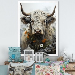 Designart quot Floral Yak Profile I quot Yaks Framed Wall Art Prints Bed Bath