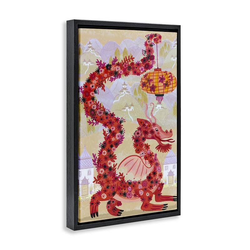 Stupell Dragon & Lantern Mythology Framed Floater Canvas Wall Art Design By Kay Widdowson