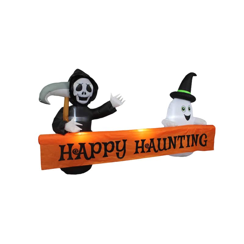 A Holiday Company 8ft Inflatable Happy Haunting Banner, 4 ft Tall, Multi