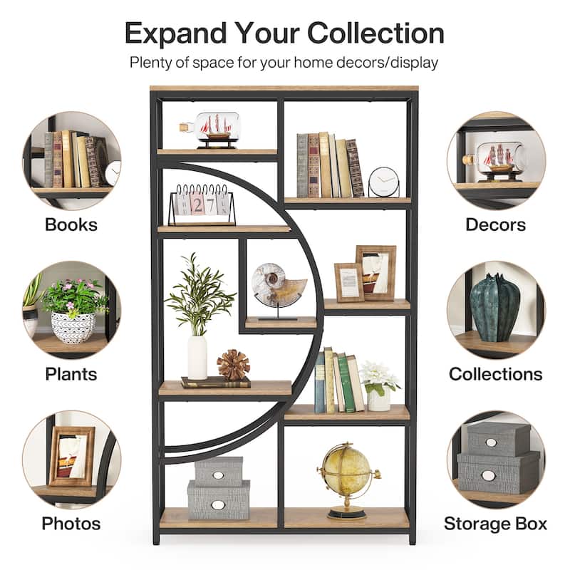 Bookshelf 5 Shelf Industrial Etagere Bookcase for Bedroom, Living Room, Home Office