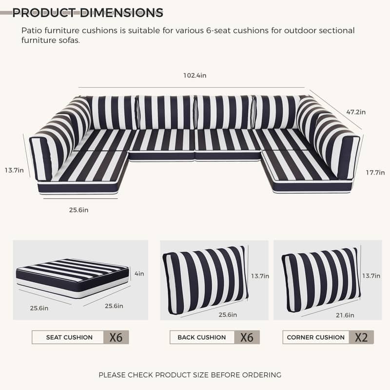14 Piece Outdoor Furniture Replacement Cushions,Patio Seat Cushions