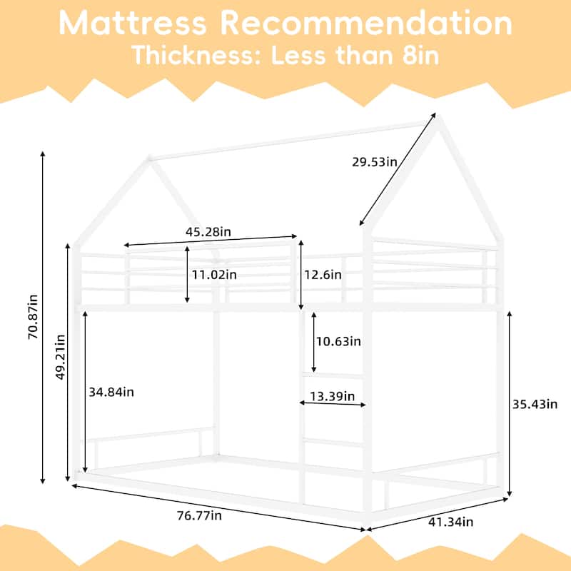Metal Twin over Twin Bunk Bed/ Heavy-duty Sturdy Metal/ Noise Reduced/ Safety Guardrail/No Box Spring Needed