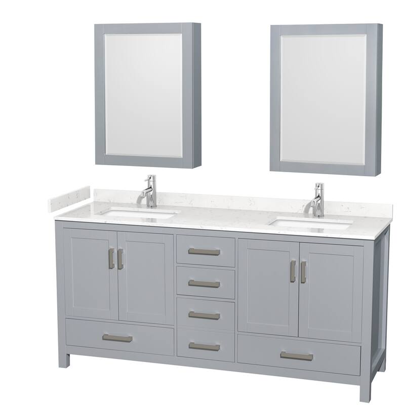 Wyndham Collection Sheffield 72" Double Bathroom Vanity, Carrara - Gray / Carrara Cultured Marble Top / Brushed