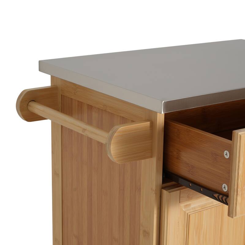 Christopher Knight Home - 29"W Bamboo Outdoor Kitchen Cart with Stainless Steel Top