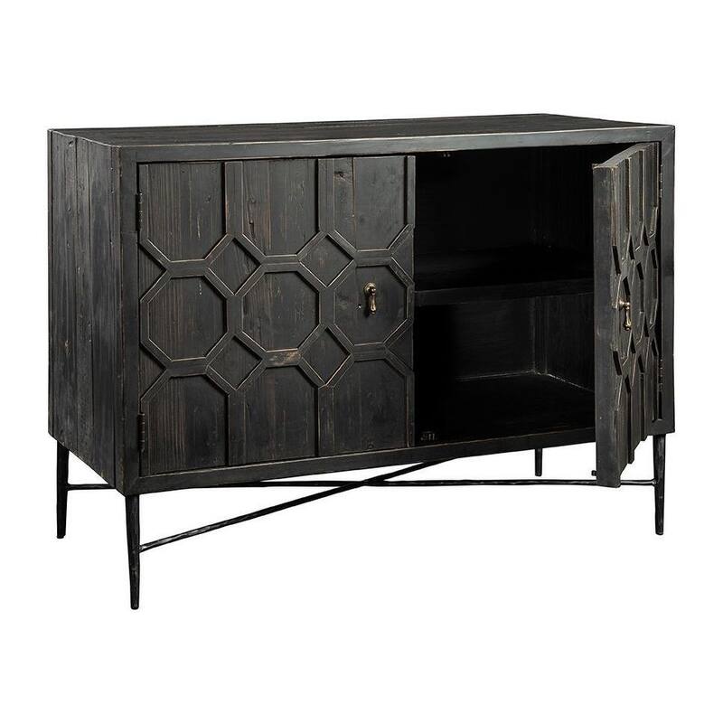 Furniture Classics Cable Iron & Pine Geometric Pattern Cabinet in Rubbed Finish