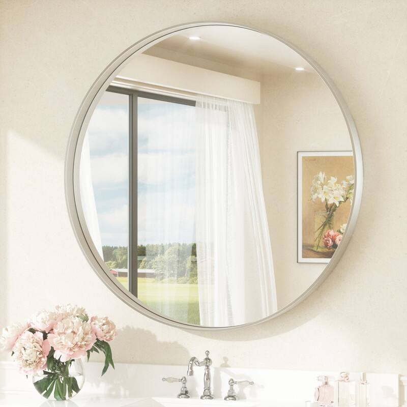 Keonjinn Round Framed Bathroom Wall Mirrors - 40x40 - Silver