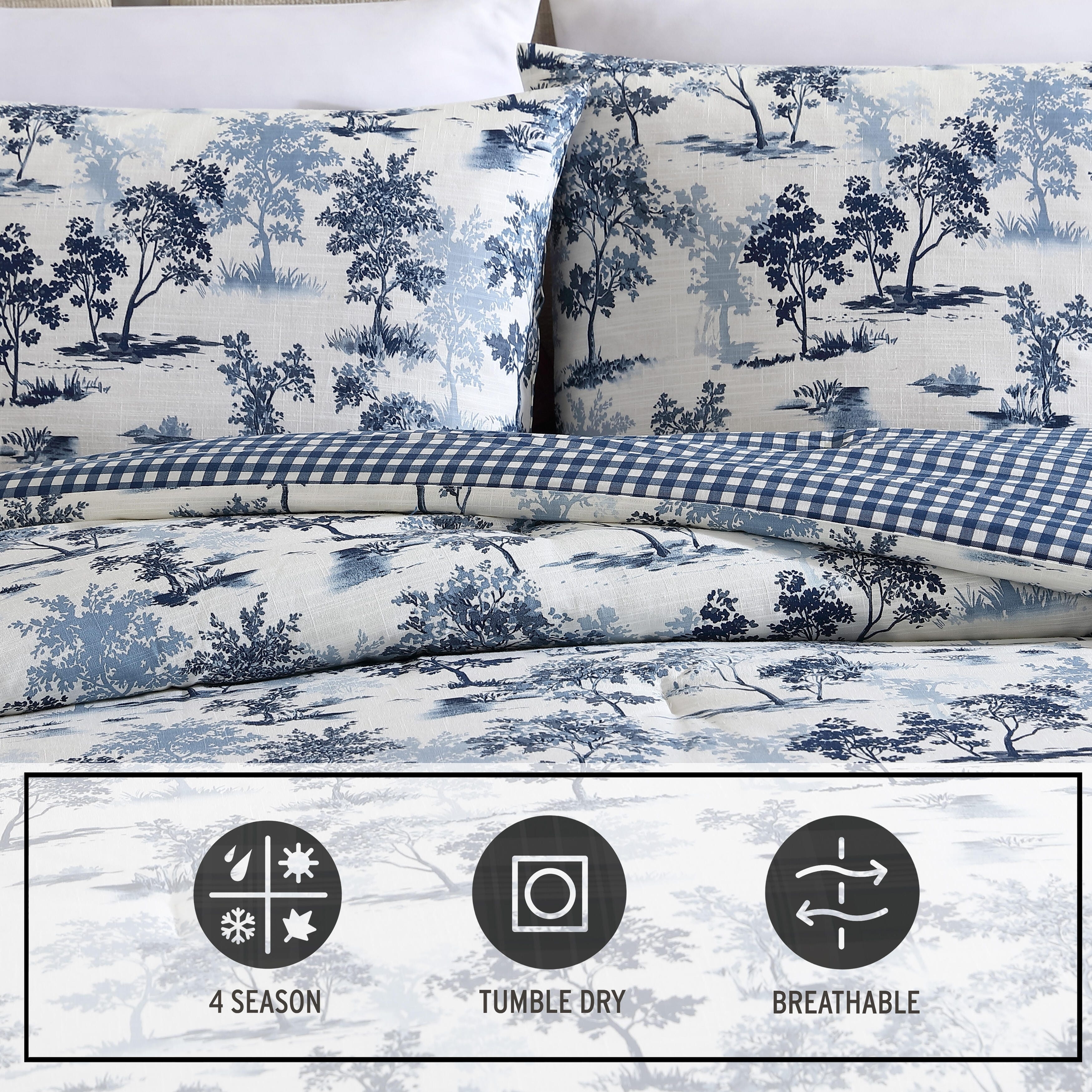 Eddie Bauer Vintage Forest Toile With Plaid Reverse Cotton 