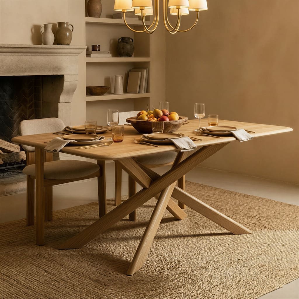 Studio London Cruz Solid Oak Effect Dining Table with Crisscross Base