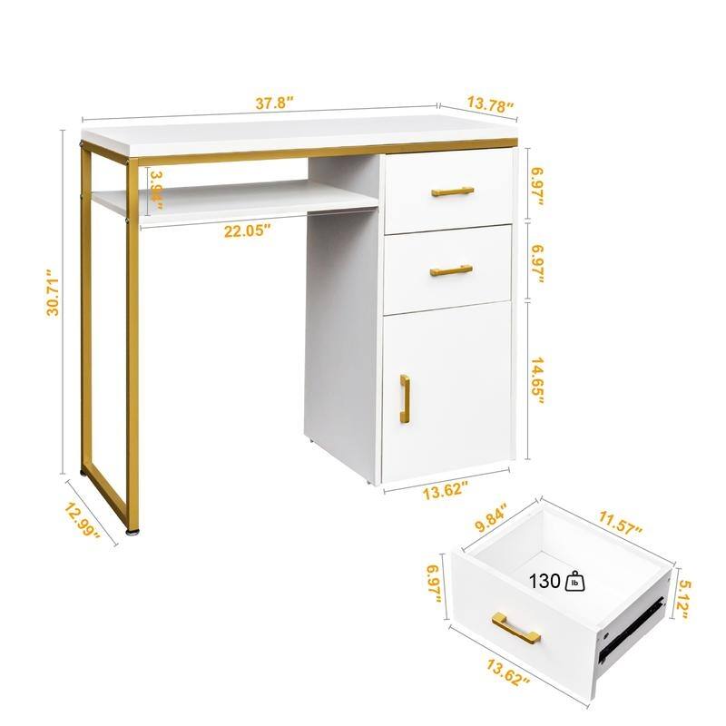 38.19" W Particle Board Computer Desk Manicure Table with 2 Drawers and 1 Cabinet