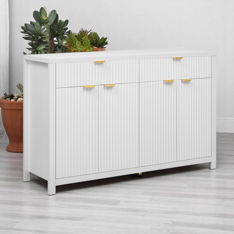 Wave-Grain Sideboard Buffet Cabinet with Drawers and Adjustable Shelves, 55in Console Table with Aluminum Handles