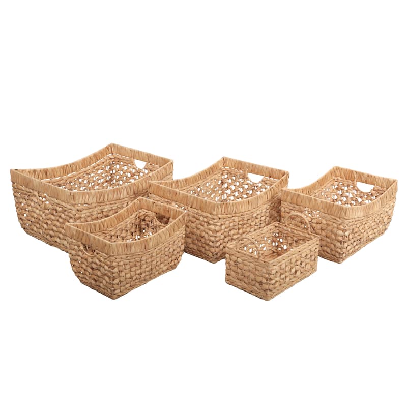 Aria Handwoven Water Hyacinth Nesting Storage Baskets with Handles (Set of 5) - Natural