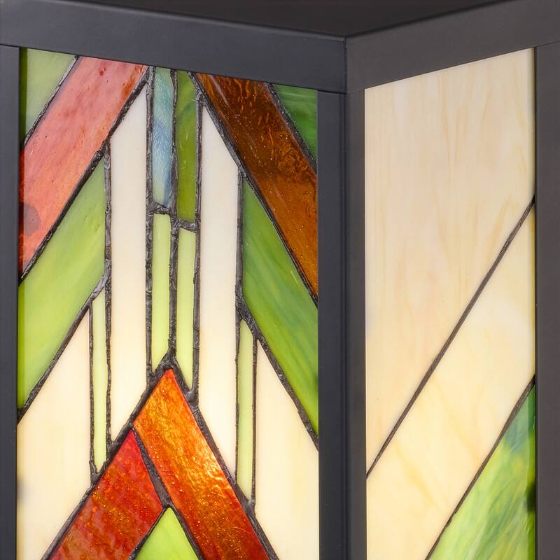 River of Goods Green Stained Glass and Black Satin Rectangular 1-Light Outdoor Wall Sconce - 6.25" x 5.5" x 16.25"