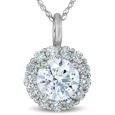 3/4 Ct TW Round Cut Diamond Halo Solitaire Pendant White Gold Necklace